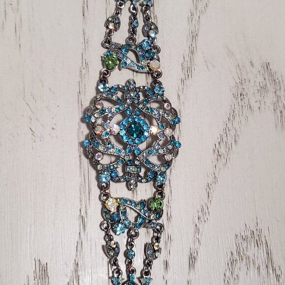 Vintage VCLM Victorina Filigree With Blue Rhinestones Bracelet - Picture 3 of 5